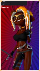 3d 3d_(artwork) curious_cat dark-skinned_female dark_skin lukas_3127 octoling octoling_girl orange_hair sfm splatoon strap-on strapon tentacle_hair