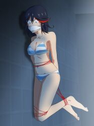 1girls bra damsel_in_distress gagged kill_la_kill matoi_ryuuko panties racso_art solo solo_female solo_only striped_underwear tied_up underwear underwear_only