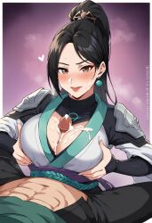 ai_generated cum cum_on_breasts large_breasts ling_ying_wei paizuri riot_games sage_(valorant) titfuck titfuck_under_clothes titjob valorant