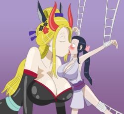 2d 2girls black_maria bondage captured damsel_in_distress dominant_female female female_only femdom femsub forced_kiss forced_yuri giant_female giantess gongo_gongo gongox2 kissing multiple_girls nico_robin one_piece size_difference submissive_female yuri