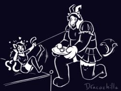 anthro_only asgore_dreemurr boss_monster_(undertale)cat_tail clothing dominant_female dracozhilla dressed_up duo excited felid feline female femdom footwear gentle_femdom hi_res humanoid kneeling larger_male leash leash_pull legwear mad_mew_mew maid_uniform male male/female mammal mew_mew_(undertale) mew_mew_kissy_cutie monochrome muscular muscular_male no_humans overweight overweight_male panties panty_shot serving_tray size_difference smaller_female socks tagme tail tail_motion tailwag thigh_highs thigh_socks undertale_(series) underwear uniform