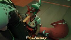 1girl1boy 3d animated blowjob clothed cum cum_on_face deepthroat fleshfactory green_hair hands-free kiriko_(overwatch) overwatch overwatch_2 splits tagme video