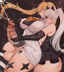 1futa 1girls 2024 balls bar_censor big_breasts blonde_hair bottomless censored clothed clothing cum djmax djmax_(series) djmax_respect duo ejaculation el_clear_(djmax) el_fail_(djmax) elbow_gloves erection eye_patch female from_behind futa_on_female futanari gloves handjob huge_balls huge_cock human light-skinned_female light-skinned_futanari light_skin long_hair matatabi_(aaa334s) mostly_clothed neowiz_games orgasm penis skirt standing thick_thighs thighhighs thighs twintails white_hair wide_hips