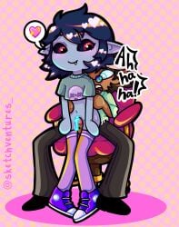 adventure_time cum cum_on_body fionna_and_cake grinding grinding_on_penis marceline marceline_abadeer marceline_the_vampire_queen short_hair simon_petrikov sitting_on_lap sitting_on_person sketchventures thigh_gap thigh_job thigh_sex thighhighs thighs