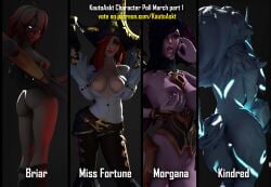 4girls angel ass ass_focus big_ass big_breasts breasts briar_(league_of_legends) feet female female_focus female_only furry goth goth_girl huge_breasts kautoaskt kindred league_of_legends league_of_legends:_wild_rift makeup_running miss_fortune morgana naked nipples orange_hair purple_hair red_hair white_hair