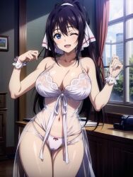 ai_generated bedroom big_breasts houki_shinonono infinite_stratos mommy nightgown one_eye_closed panties shinonono_houki standing transparent_clothing transparent_night_gown white_panties