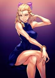 1girls bare_arms bare_legs bare_shoulders bare_thighs big_breasts blonde_hair capcom clothed clothing color dress female female_focus female_only hi_res juaagacgy karin_kanzuki large_breasts light-skinned_female light_skin long_hair looking_at_viewer solo solo_female street_fighter street_fighter_v tagme thick_thighs yellow_eyes