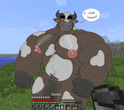 absurd_res anthro barazoku bovid bovine cattle cow cow_(minecraft) dumbandgreen genitals hi_res male male_only mammal minecraft muscle_tone muscular muscular_anthro nipples nude_anthro penis solo