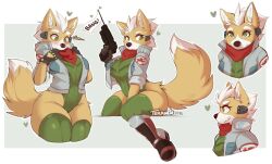 breasts brown_fur crossgender cute female female_only fox_mccloud furry genderbend green_eyes gun heart hearts_around_head rule_63 star_fox teranen white_hair