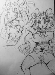 absurdres breast_expansion breasts corruption cure_rosetta dokidoki!_precure earrings erect_nipples female femsub jewelry long_hair mario_(series) monochrome nintendo precure pretty_cure pubic_hair punitofu pussy_juice shy_gal shygalization sketch traditional_media_(artwork) transformation twintails yotsuba_alice