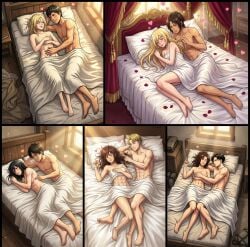 4boys 6girls abs after_sex ai_generated anime annie_leonhardt attack_on_titan bed bed_sheet bed_sheets bedroom bedsheets bertolt_hoover blanket blanket_covering blush couples covered_nipples eren_jaeger feet female female/female female/male fit_female fit_male hanji_zoe happy_end happy_ending historia_reiss levi_ackerman light_through_window lovers male male/female marleyan_and_eldian messy_hair mikasa_ackerman morning_after multiple_boys multiple_girls muscular_female muscular_male niccolo_(shingeki_no_kyojin) on_bed pillow sasha_braus shingeki_no_kyojin straight teasing white_bed_sheet wholesome wholesome_end windows ymir_(shingeki_no_kyojin) yuri