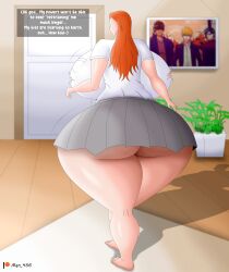 alternate_version_available background bleach bleach:_the_thousand-year_blood_war huge_ass huge_breasts hyper hyper_ass hyper_breasts ichigo_kurosaki inoue_orihime large_ass large_breasts mqn_456 nipples nude orange_hair plump_ass purple_eyes shiny_skin text wide_hips