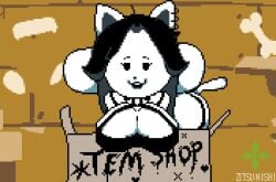 1girls accurate_art_style big_ass big_breasts black_hair breasts cat_ears collar dog_ears furry furry_only goth goth_girl lipstick pixel_art solo tagme tail temmie_(undertale) undertale white_body white_fur zitsunishi