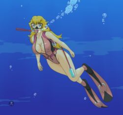 air_bubbles big_breasts breasts female mario_(series) princess_peach scuba underwater