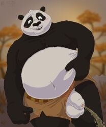 anthro bear bodily_fluids dreamworks genital_fluids genitals giant_panda hi_res kung_fu_panda male master_po_ping moonestone overweight overweight_male peeing penis pissing po urinating urinating_male urination urine urine_stream watersports