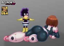 1boy 1girls ass belmont hero_outfit_(mha) marvel_reference meme minoru_mineta my_hero_academia ochako_uraraka rogue_dat_ass_(meme) t-pose