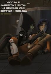 1boy 1girls balls blue_eyes captive captivity captured comic dominant_female ezra_bridger female human inquisitor_(star_wars) jedi_padawan male mirialan penis seduction seventh_sister spanish spanish_text star_wars star_wars_rebels super_athom text translation_request yellow_eyes