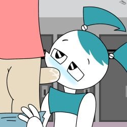 blowjob female human jenny_wakeman looking_at_another male my_life_as_a_teenage_robot nickelodeon on_knees parody robot robot_girl spanky15