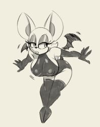 1girls bat_ears bat_girl bat_wings bent_forward big_breasts black_and_white busty curvy elbow_gloves eye_shadow eyelashes glassfish gloves latex latex_gloves nipples_visible_through_clothing rouge_the_bat sketch sonic_(series) sonic_the_hedgehog_(series) thighhighs tight_clothing