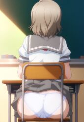 ai_generated ass ass_focus blue_eyes brown_hair female from_behind love_live! love_live!_sunshine!! panties school_uniform schoolgirl serafuku short_hair watanabe_you