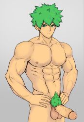 1boy 2022 balls bara barazoku big_balls big_penis completely_nude completely_nude_male erection green_hair looking_at_viewer male male_nipples male_only male_pubic_hair muscular_male nipples nude penis spacebaddy