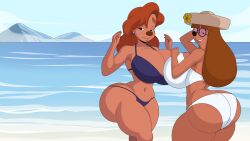 2girls anthro ass beach big_ass big_breasts big_butt bikini bikini_bottom bikini_top breasts disney female female_focus female_only huge_ass huge_breasts huge_butt large_ass large_breasts large_butt massive_breasts multiple_girls roxanne_(goof_troop) stacey_(goof_troop) tagme thong_bikini turboranger