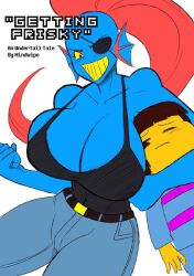 1boy 1girls big_breasts cover_page eyepatch female frisk male mindwipe tagme thick_thighs undertale undyne