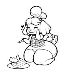 1girls animal_crossing anthro big_ass big_butt big_hips blush_stickers bottom_heavy box_(hajimeyou654) cake canid canid_humanoid canine colorless doodle hips_wider_than_shoulders huge_hips isabelle_(animal_crossing) lowres nintendo short_skirt simple_background thick_thighs visible_underwear wagging_tail