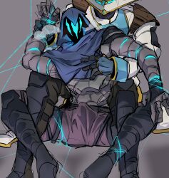 2boys bandage bandages bondage bulge bulge_through_clothing cypher_(valorant) domination faceless_character faceless_male gay gay_domination gloves hand_holding holding_hands hoodie ikeore_1 male male/male male_only mask masked masked_male omen_(valorant) sitting tied_up valorant