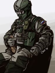 1boy artist_request clothed cum cum_on_body cum_on_self faceless_male fuze_(rainbow_six) helmet looking_down_at_own_penis male male_only masturbation penis_out rainbow_six rainbow_six_siege russian solo solo_male uniform