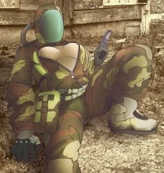 1girls background big_breasts breasts cleavage clothing gloves gun hazmat_suit jumpsuit mask masked pistol s.t.a.l.k.e.r. snork760 stalker survivor uniform weapon