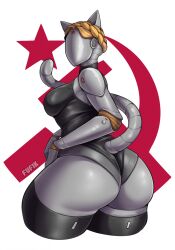 1girls ass atomic_heart big_ass breasts clothing feline feline_humanoid female fufik_pufik hammer_and_sickle leotard no_face right_(atomic_heart) robot robot_girl robot_humanoid soviet tagme tail the_twins_(atomic_heart) thighhighs