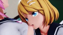 2girls 3d against_wall ahe_gao animated areolae aroused blue_eyes breast_sucking breasts censored closed_eyes cunnilingus dominant dominant_female female female_only female_pov french_kiss french_kissing kagamine_rin kemkem kissing licking licking_breast licking_nipples long_video longer_than_30_seconds longer_than_one_minute mosaic_censoring nail_polish nervous nipples open_mouth original_character panties panties_aside pink_eyes pink_hair pleasure_face pov pussy pussy_juice school_uniform schoolgirl shirt_lift skirt skirt_pull small_breasts smirk sound squirting sucking_nipples tongue tongue_out variant video vocaloid yellow_hair yuri