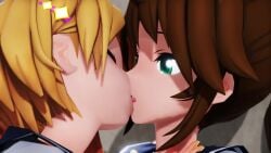 2girls 3d against_wall ahe_gao animated areolae aroused blue_eyes breasts brown_hair censored cunnilingus dominant dominant_female female female_only female_pov french_kiss french_kissing green_eyes hairclip kagamine_rin kemkem kissing licking licking_breast mosaic_censoring nail_polish nervous nipples original_character panties panties_aside pleasure_face pov pussy pussy_juice school_uniform schoolgirl shirt_lift skirt skirt_pull small_breasts smirk sound squirting sucking_nipples tongue tongue_out variant video vocaloid yellow_hair yuri