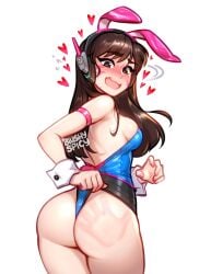 1girls among_us among_us_reference ass ass_focus bare_shoulders big_ass big_butt blush blushypixy blushyspicy breasts brown_eyes brown_hair bunny_ears bunnysuit cleavage clothed clothing d.va embarrassed female female_only flustered hand_mark headphones heart hidden_amogus long_hair looking_at_viewer looking_back open_mouth open_smile overwatch simple_background slap_mark smile solo solo_female standing white_background