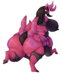 2021 antennae_(anatomy) anus ass belly big_anus big_breasts big_butt black_body black_hair black_nipples breasts exoskeleton fan_character female generation_5_pokemon hair hi_res huge_anus huge_breasts huge_butt lidded_eyes long_hair looking_back markings mouthless nintendo nipples odessa_(bread_cat) overweight overweight_female overweight_taur pokemon pokemon_(species) portrait puffy_anus purple_eyes purple_markings rear_view red_body scolipede simple_background solo taur thick_thighs three-quarter_portrait walking white_background wide_hips yellow_sclera