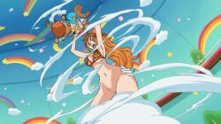 accidental_exposure accurate_art_style bottomless bra edit edited female female_focus male monet_(one_piece) mr_trace_mosha nami nami_(one_piece) nude_filter one_piece post-timeskip pussy screenshot screenshot_edit solo solo_female surprised tony_tony_chopper wardrobe_malfunction