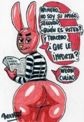 31_minutos artist_signature ass bottomless bottomless_anthro bottomless_male bunny journal juan_carlos_bodoque large_ass looking_at_viewer looking_back looking_back_at_viewer male male_only parasitedeath rabbit rabbit_boy rabbit_ears rabbit_humanoid red_skin spanish_dialogue spanish_text talking_to_viewer white_background