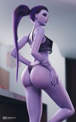 1girls 3d 61cent alternate_version_available amelie_lacroix areolae ass athletic athletic_female big_ass blender blizzard_entertainment breasts dark_blue_hair detailed_background female female_focus female_only highres lingerie long_hair looking_at_viewer medium_breasts nipples overwatch overwatch_2 pose posing purple_body purple_skin seductive seductive_look seductive_smile solo solo_female solo_focus tattoo thong widowmaker yellow_eyes