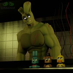 1boy after_sex anthro anxiboi five_nights_at_freddy's five_nights_at_freddy's_3 fnaf fur furry furry_only gay gay_male green_body green_skin humanoid looking_at_another male male_only muscular muscular_male nude pecs rabbit solo solo_focus springtrap springtrap_(fnaf)