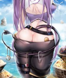 1girls ass_cleavage ass_focus ass_view back_view big_ass boats butt_crack coins hannahhyrule indie_virtual_youtuber jewelry light-skinned_female light_skin outside pirate pirate_girl pirate_ship revealing_clothes solo tail treasure virtual_youtuber viviria water