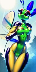 ai_generated anthro breasts female green_body insect_girl insects pussy shy small_breasts thin vagina