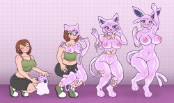 ass_expansion breast_expansion celsty covered_nipples espeon eye_color_change female furry goo_transformation hair_loss huge_ass navel nipples pokémon_(species) pokemon pokemon_transformation ripped_clothing skin_color_change species_transformation thick_thighs thigh_expansion transformation transformation_sequence wide_hips