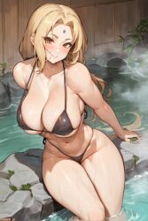 1girls ai_generated amiral_ai bikini black_bikini blonde_hair breasts female huge_breasts light-skinned_female light_skin long_hair mature_female mommy naruto naruto_(series) naruto_shippuden smile thick_thighs tsunade wide_hips