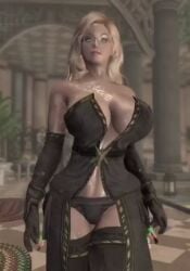 3d animated big_ass big_breasts blonde_hair blue_eyes cosplay dommy_mommy elf_orc_lunaire glasses huge_ass huge_breasts large_ass large_breasts rebecca_(original_character) seductive skyrim swaying_hips tagme the_elder_scrolls video