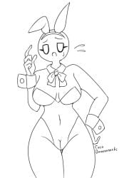 1girls big_breasts cleavage cocomooooochi countryhumans countryhumans_girl covered_navel detached_collar female hand_on_hip japan_(countryhumans) leotard monochrome open_mouth playboy_bunny sketch solo thighs wrist_cuffs