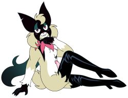 anthro boots catboy dark_type eye_contact feminine_male furry generation_9_pokemon grass_type male male_meowscarada male_only meowscarada mrcatgrass pokemon pokemon_sv precum solo thighhighs