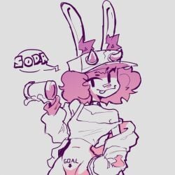 1girls anthro arrow arrow_(symbol) arrow_pointing_to_crotch bottomless bunny bunny_ears bunny_girl female friday_night_funkin friday_night_funkin_mod graffiti_groovin' hat jacket marker official_art rechitv skarlet_bunny soda t-shirt tongue tongue_out