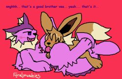 2023 animal_genitalia animal_penis back_spikes blush brother brothers canine_genitalia canine_penis cheek_tuft chest_tuft churro_(feralmunchies) cute_fangs dialogue dirty_talk duo eevee eeveelution facial_tuft fellatio feral feralmunchies fish_tail fluffy fluffy_hair fox_tail generation_1_pokemon genitals hair hair_on_feral hair_over_eyes hi_res incest knot larger_dominant larger_feral larger_male looking_at_another looking_pleasured male male/male male_vaporeon microsoft_paint munchkin_(feralmunchies) nintendo oral penile penis pokemon pokemon_(species) rabbit_ears raised_leg sex shiny_pokemon sibling sibling_lust sibling_romance signature size_difference slit smaller_feral smaller_male spiked_tail spikes spikes_(anatomy) submissive submissive_male tuft vaporeon