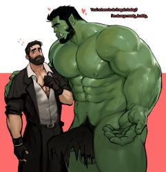 beard dopq duo facial_hair fangs gay green_body green_skin hi_res human human_male humanoid humanoid_pointy_ears light-skinned_male light_skin male male/male male_only mammal muscular muscular_humanoid muscular_male orc orc_male teeth